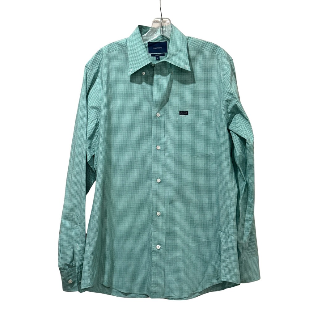 Faconnable Classique Mens Medium Green Micro Check Cotton Button Down Shirt